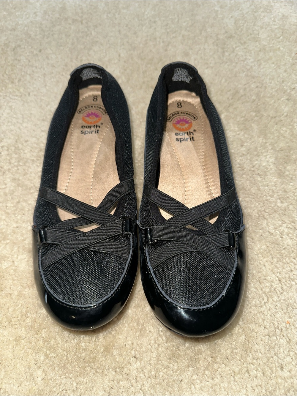 Earth Spirit Black Women's Cross-Strap Ballet Flats